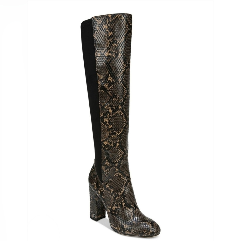 Circus Sam Edelman‎ Brown Snake Skin Almond Toe Tall Zip Boots Size 7